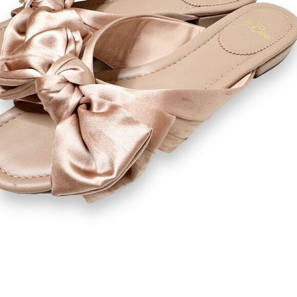 J. Crew Abbie Blush Pink Satin Bow Slide Square Toe Sandals Leather Women’s 7.5 - Picture 4 of 8